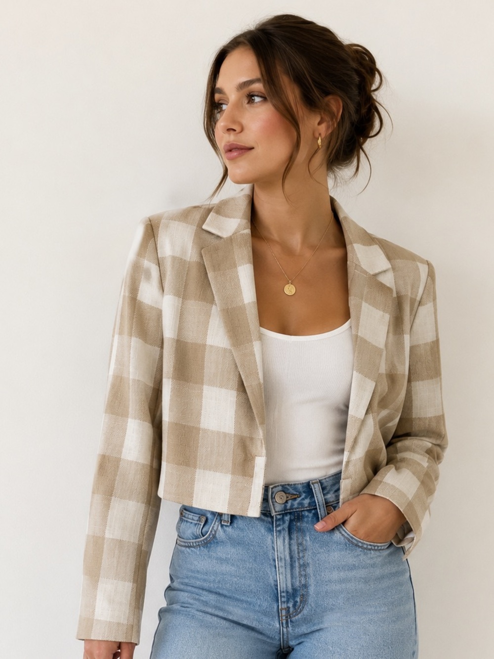 Stoosh • Tan Plaid Crop Jacket